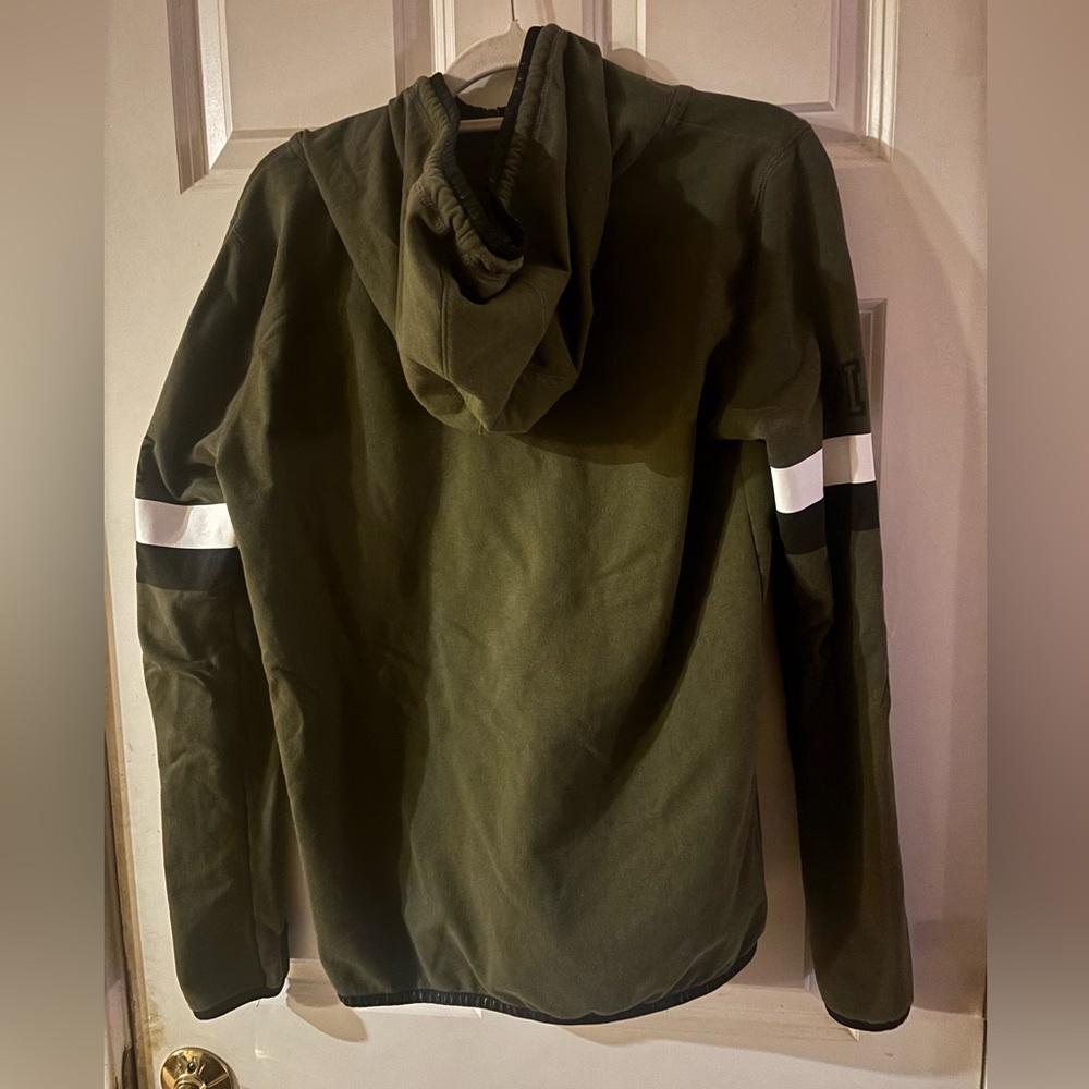 PINK Victoria's Secret Ultimate Zip Up Hoodie Olive Green Varsity Stripe L - Picture 4 of 8